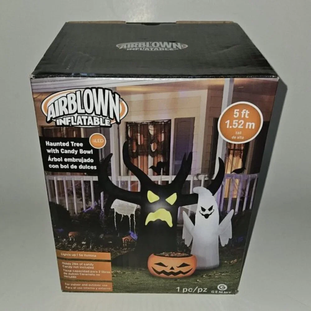 NEW Haunted Tree W/ Candy Bowl 5' Airblown Inflatable Lights Up Halloween Gemmy